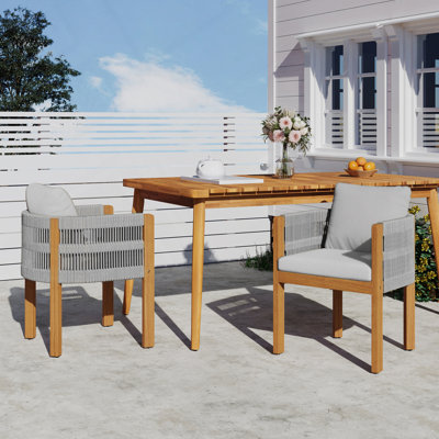 Chaises de salle à manger d'extérieur en bois d'acacia avec poignées en corde