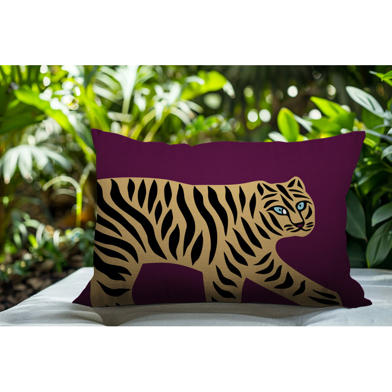 Oreiller rectangulaire intérieur / extérieur Gigi Tiger, Mauve, H 20 po x l 14 po