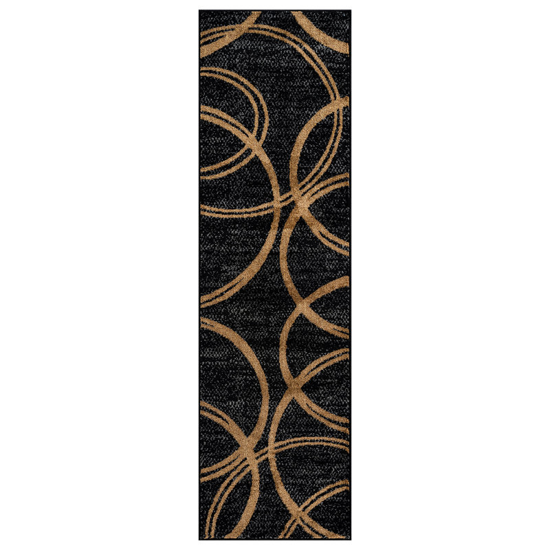 Arnaldur Geometric Black/Gray/White Area Rug, Runner 2' x 7'2", Camel