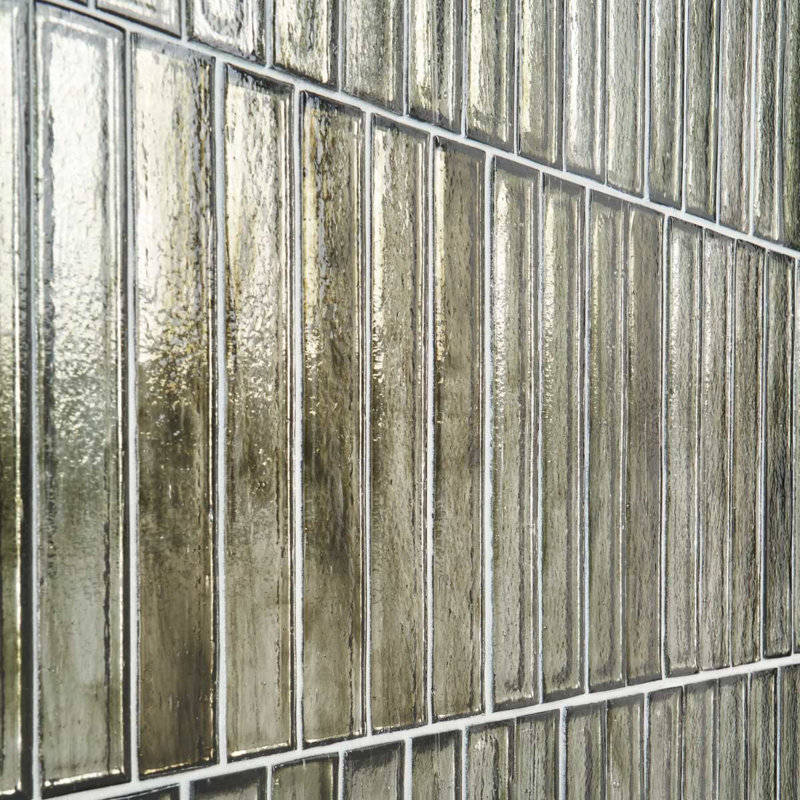 Komorebi 2x12 Brick Polished Glass Subway Tile, Rainforest Dew