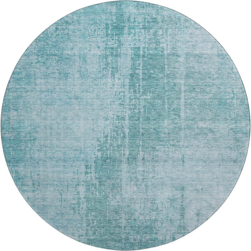 Tapis turquoise Prisco lavable à la machine de qualité supérieure, Rond 8 pi