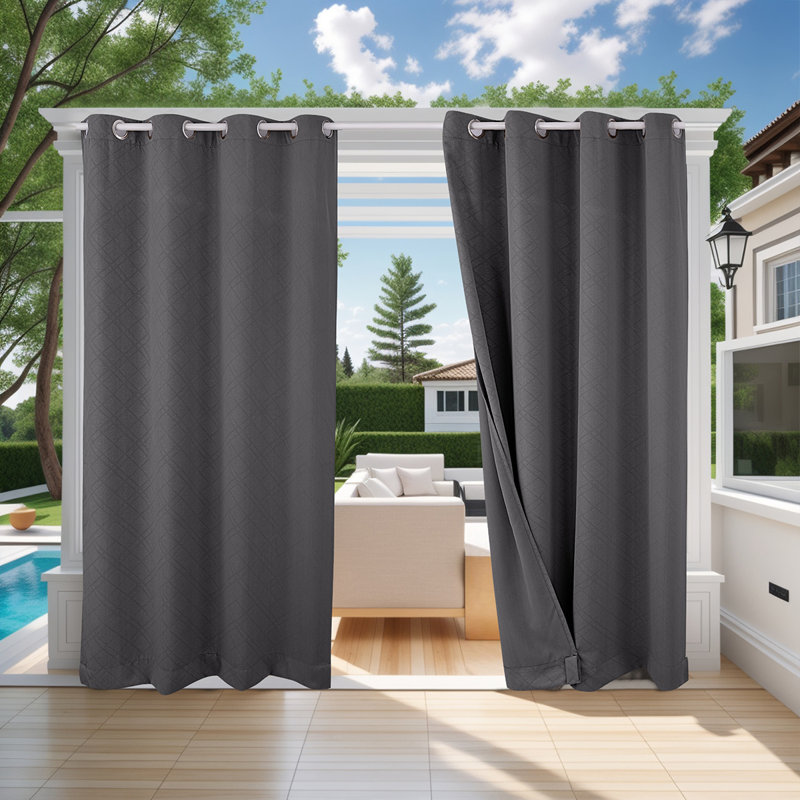 Lakyshia Waterproof Thermal Outdoor Patio Curtain, Dark Gray, 52" W x 108" L