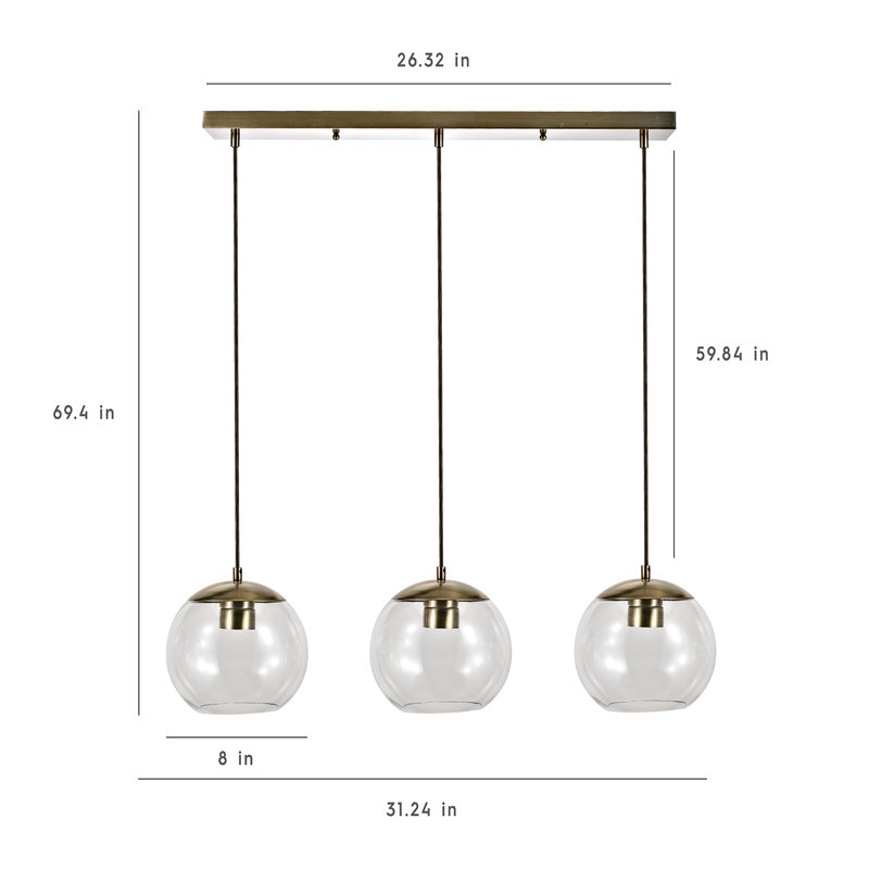Luminaire suspendu pour îlot de cuisine 3 lumières., Laiton antique