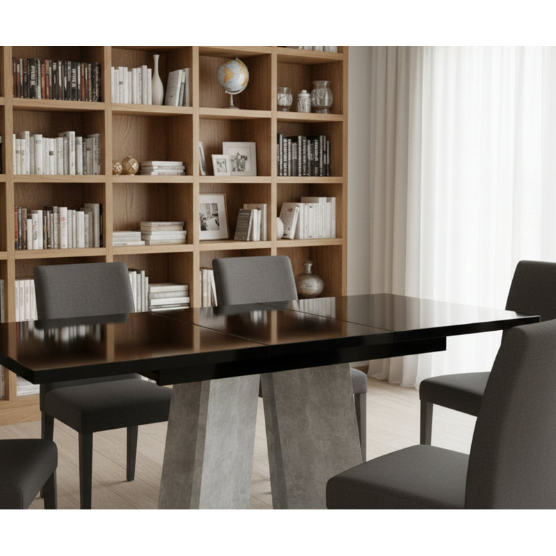 Extendable Dining Table Alekzander, Black/Light Grey