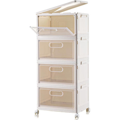 4 Tier Stackable Storage Bins, Storage Containers With Wheels Clear Plastic Storage Bins With 1 Lid, Large Collapsible Storage Box Multifunctional Stackable Storage Drawers For Home Office