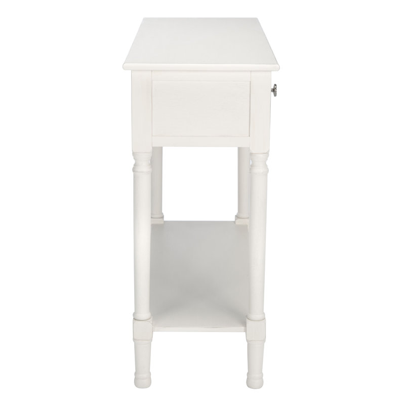 Distressed White Carved Wood Hallway Table with Storage