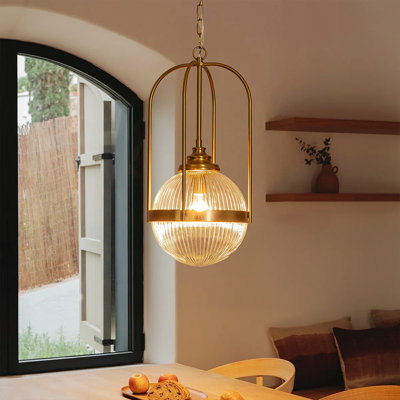 Luminaire suspendu en verre côtelé 1 lumière Mid-Century