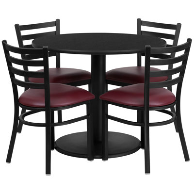 Neelam 36'' Round Laminate Table Set with Round Base and 4 Ladder Back Metal Chairs