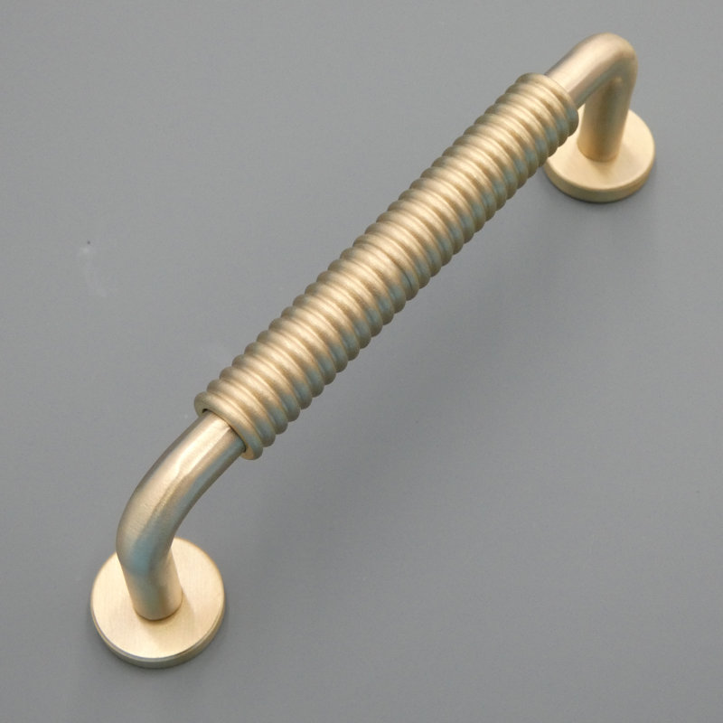Ribbed Brushed Brass Contemporary Cabinet Pull, 5"