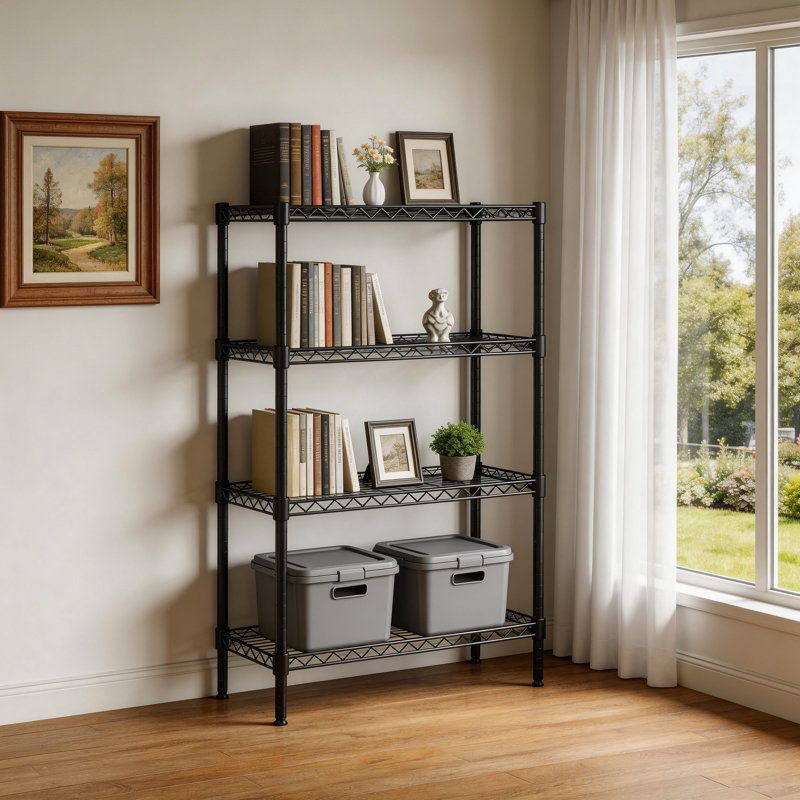 4 tablettes en métal pour la cuisine, le garage et le garde-manger - Support vertical, surface de lavage lisse, rangement efficace