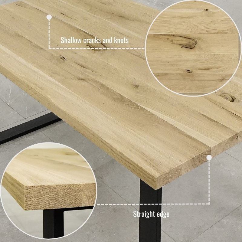 Emmy Oak Solid Wood Dining Table, Unfinished, 76cm H x 200cm L x 80cm W