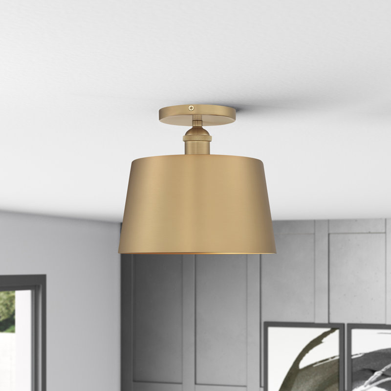 Plafonnier semi-encastré 1 lumière Annette, Laiton brossé / détails blancs, H 9 po x l 10 po x P 10 po