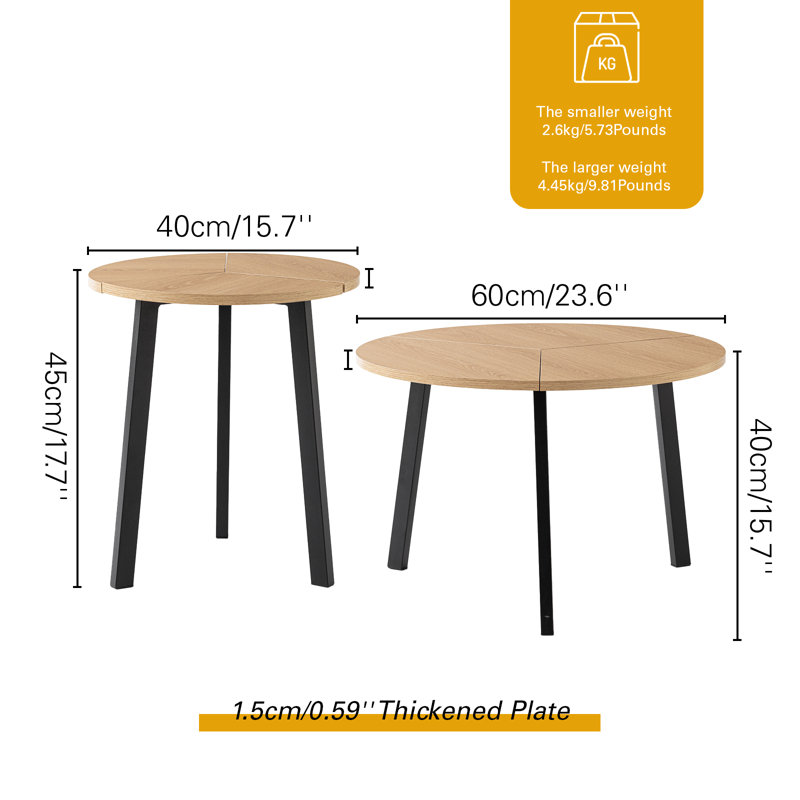 Table basse gigogne, Bois naturel, Noir