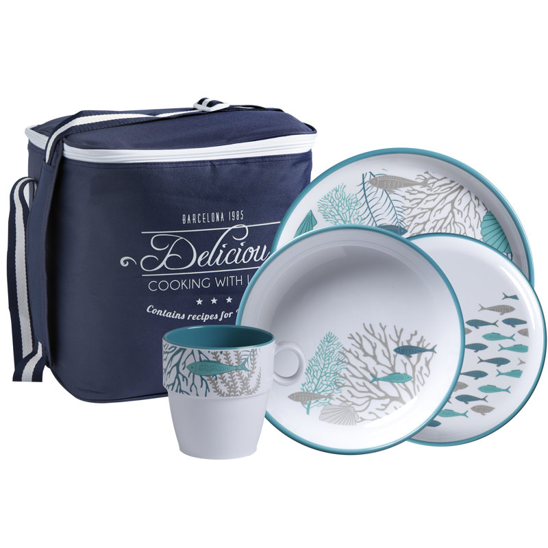 Coastal Blue and White Melamine Dinnerware Set for 6