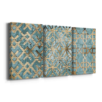 Gilded Geometrics I  -Custom Wrapped Gallery Canvas - 3 Pieces