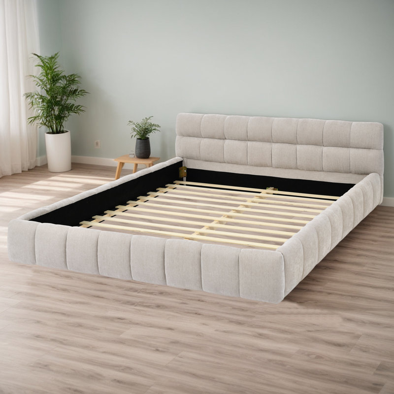 Cadre de lit tapissier, Beige, Grand lit