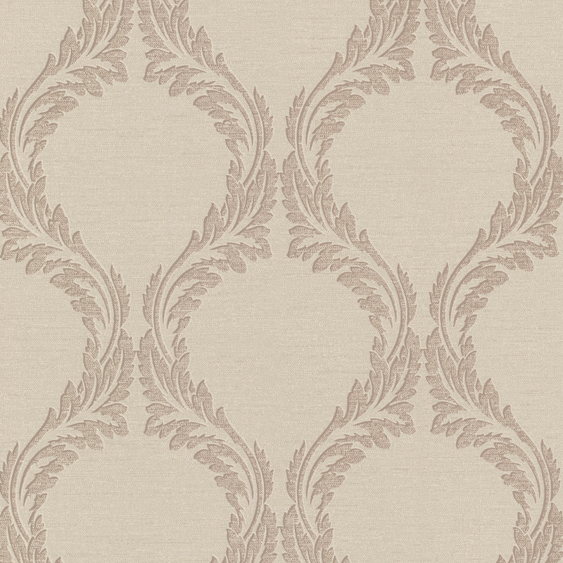 Papier peint embossé damassé 3d 33 pi x 20,5 po ogee floral Jenice, Beige