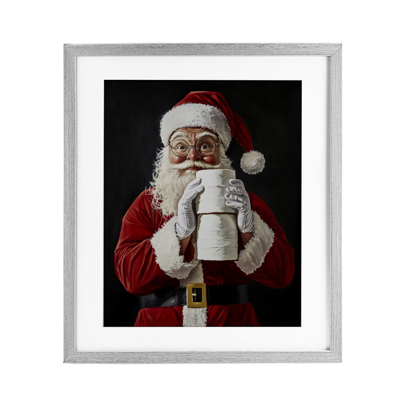 «Santa Has Your TP», reproduction encadrée sous verre, design par Arlington Prints, H 16 po x l 13 po, Cadre de ferme gris