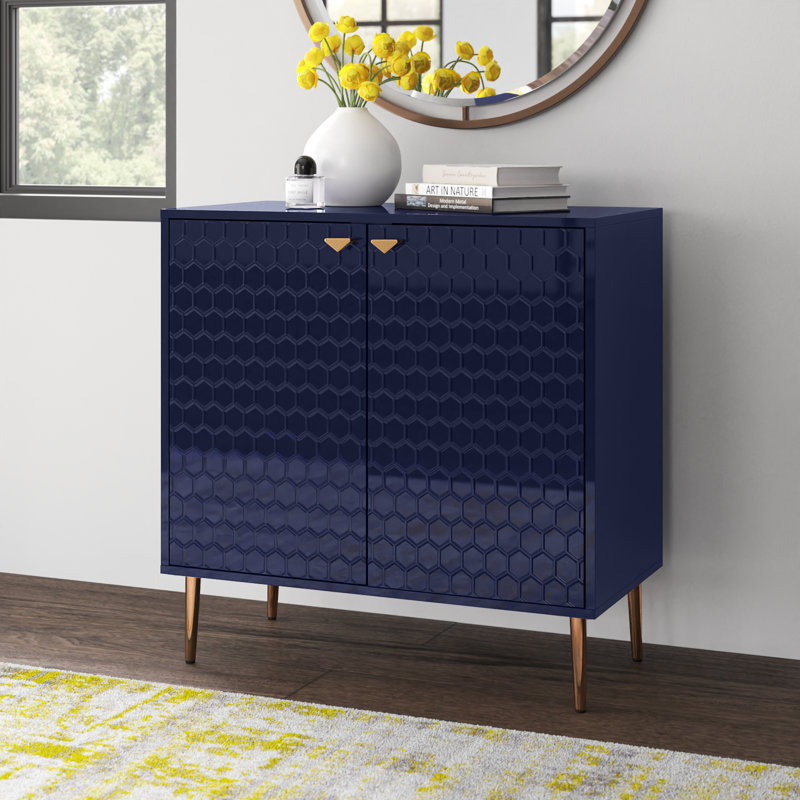 Wood 32" H 2-Door Accent Cabinet with Metal Legs, Blue