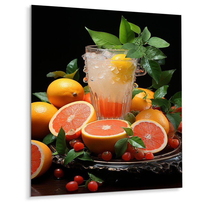 Rose vibrant mandarine cocktail coucher de soleil - Art mural en métal cocktails, H 32 po x l 24 po x P 1 po