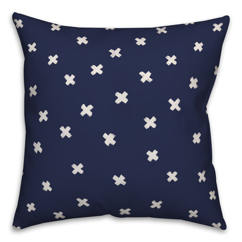 Polka Dots Reversible Throw Pillow, 16" x 16", Navy/White Geometric 2