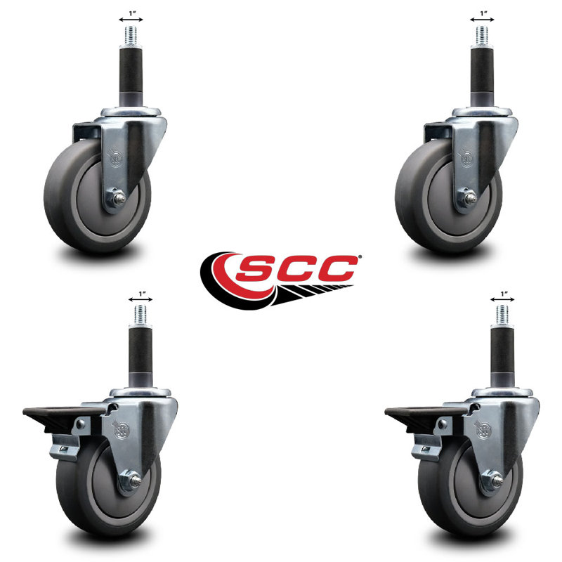 Ensemble de roulettes extensibles en caoutchouc thermoplastique pivotant sur roues 1 pouce 2 freins SCC