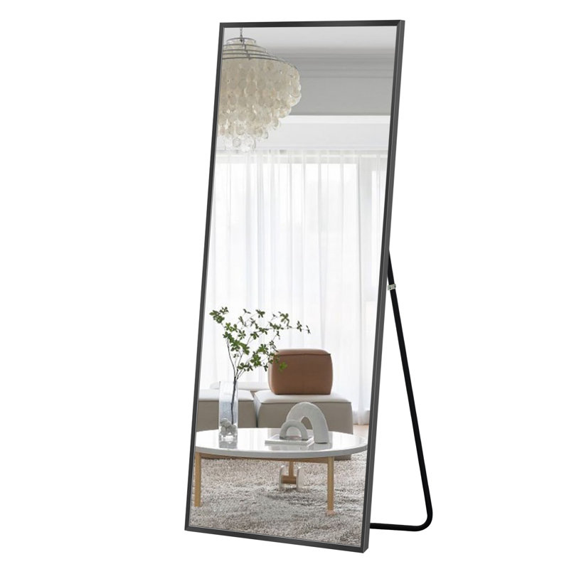 Talma Wood Flat Mirror, 65" H x 22" W, Black