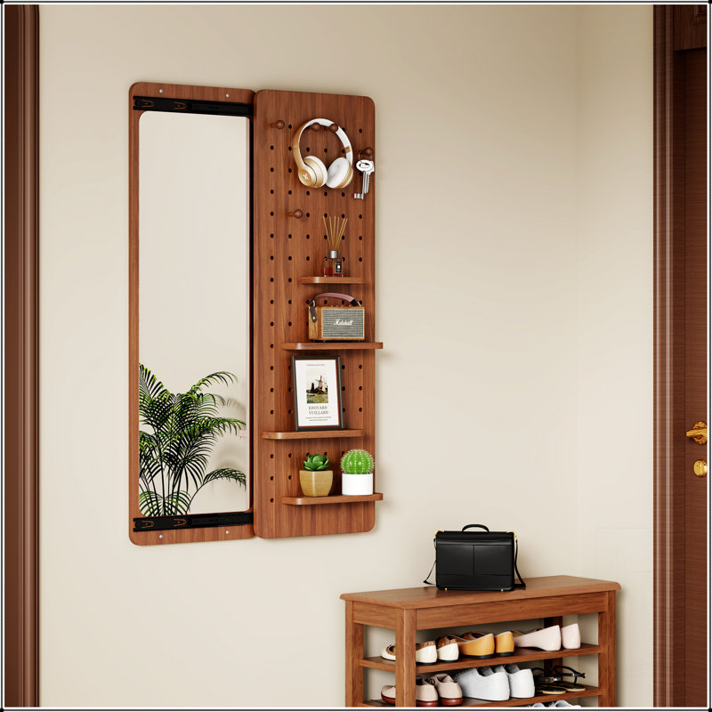 Wall Mounted Full Length Mirror With Shelf And Hook, Multifunctional Design For Space Efficiency In Bedrooms, Living Rooms, And Entrances