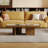 51.2'' Mid-Century Modern Coffee Table, Beige Travertine Stone Rectangle Coffee Table with Sturdy Wooden Legs