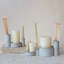 Stoneware Serveware With Vase And Candle Holder With Reactive Glaze