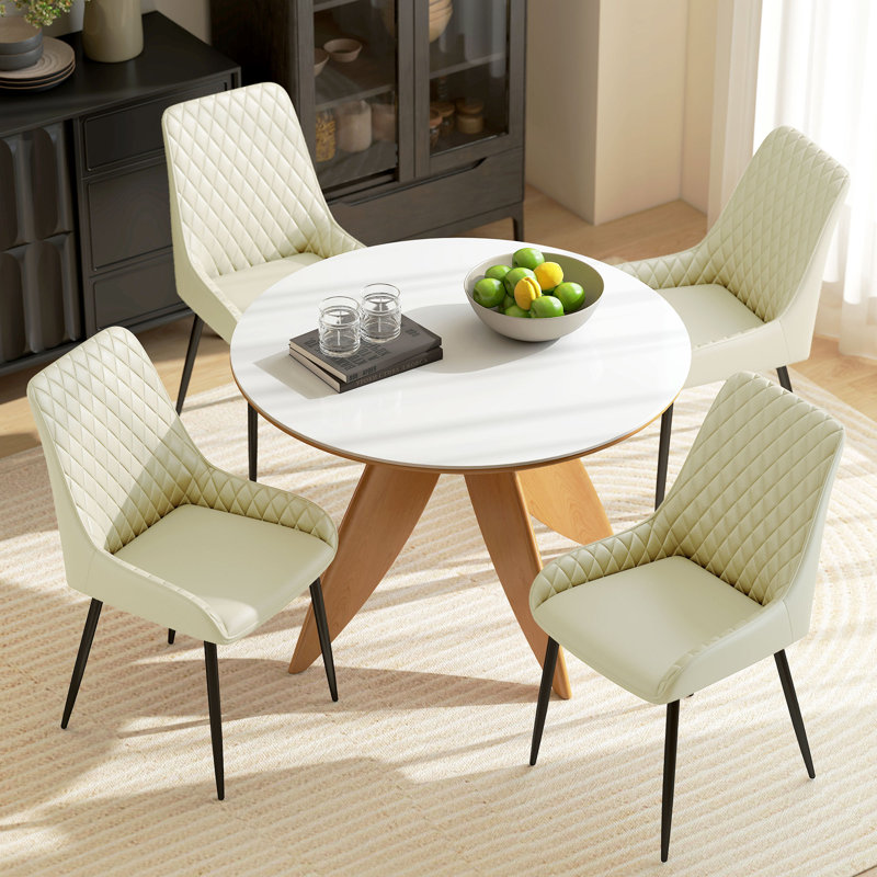 Ensemble de 4 chaises de salle à manger, chaises de cuisine avec pieds en acier, blanc crème