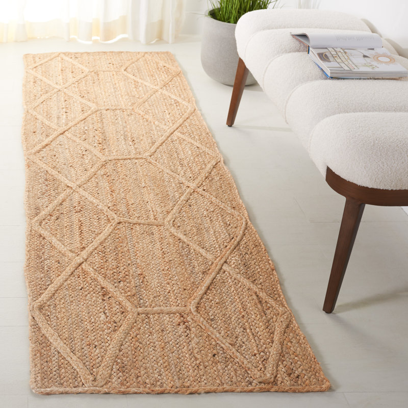 Natural Fiber Handloom Jute Geometric Rug, Runner 2'3" x 8'