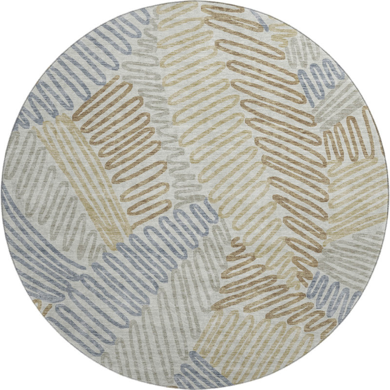 Premium Machine Washable Prisco Taupe Rug, Round 8'