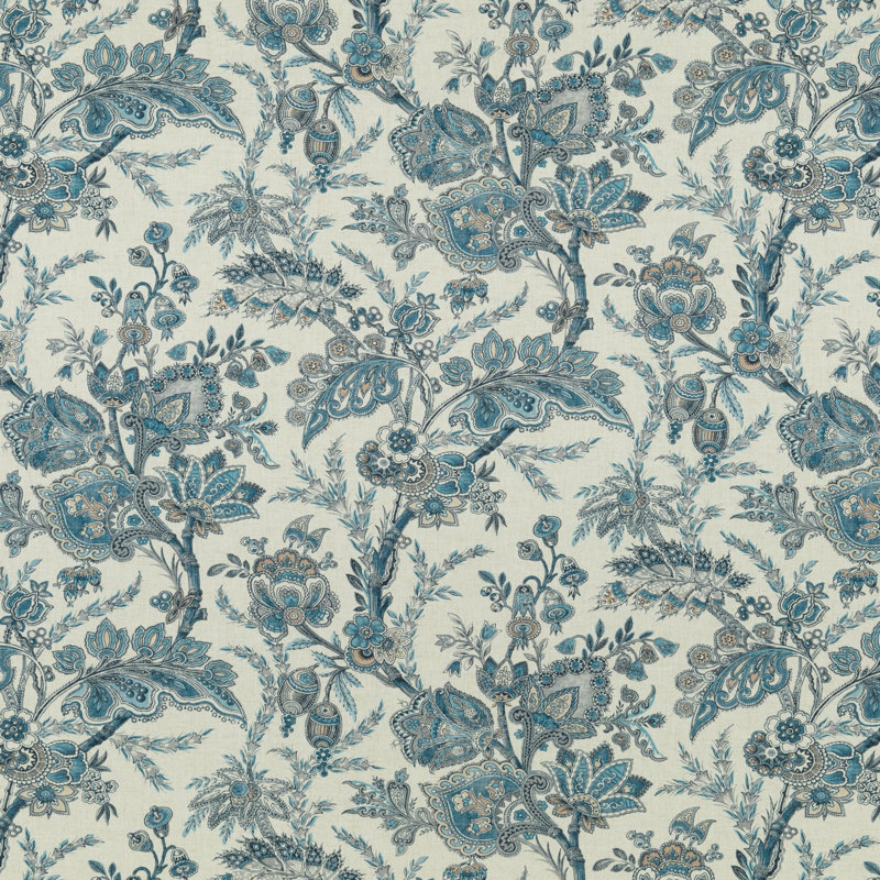 Coromandel Jewel Indienne Fabric, Blue/Sand