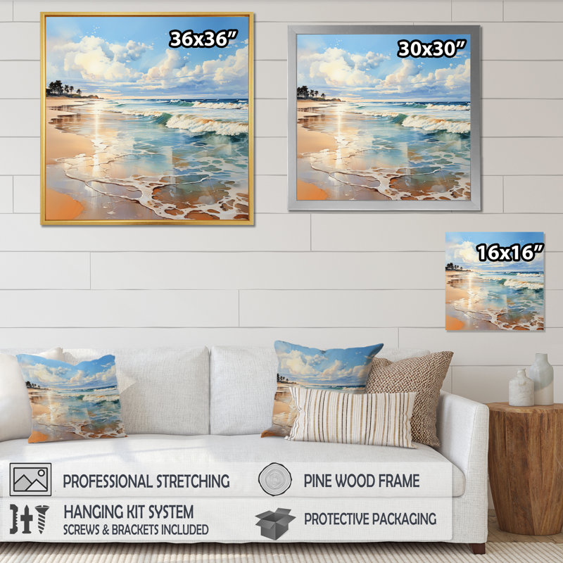 " Beach Photo Seaside Reflections V ", 24" H x 24" W x 1" D, Gold Floater Framed