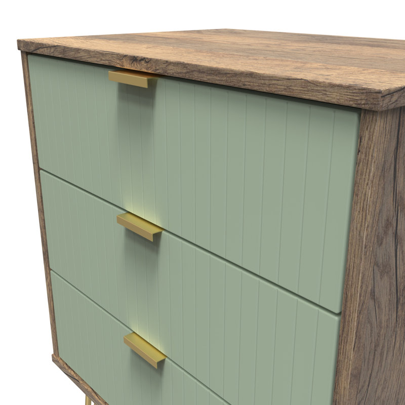 Beranda 3 Drawer Chest (Ready Assembled), Reed Green/Vinatge Oak