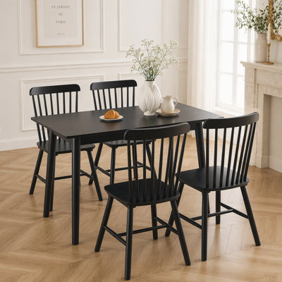 Solid Wood Dining Chairs Set of 2, Black Rubberwood Construction, Solid Wood Chair for Dining Table, Kitchen and Restaurant