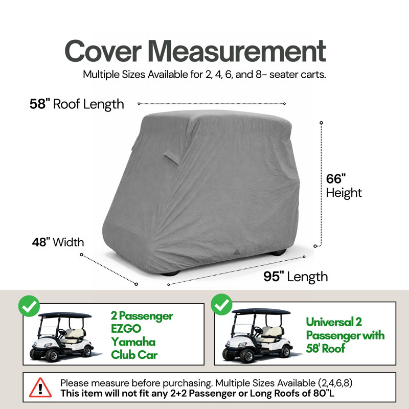 Housse de rangement pour voiturette de golf 2 places pour toit 58 po, compatible avec EZGO Club Car, gris, Gris