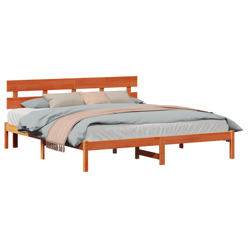 Vidaxl Bed Frame With Headboard Solid Pine Wood, Dark Brown, Super King (6')
