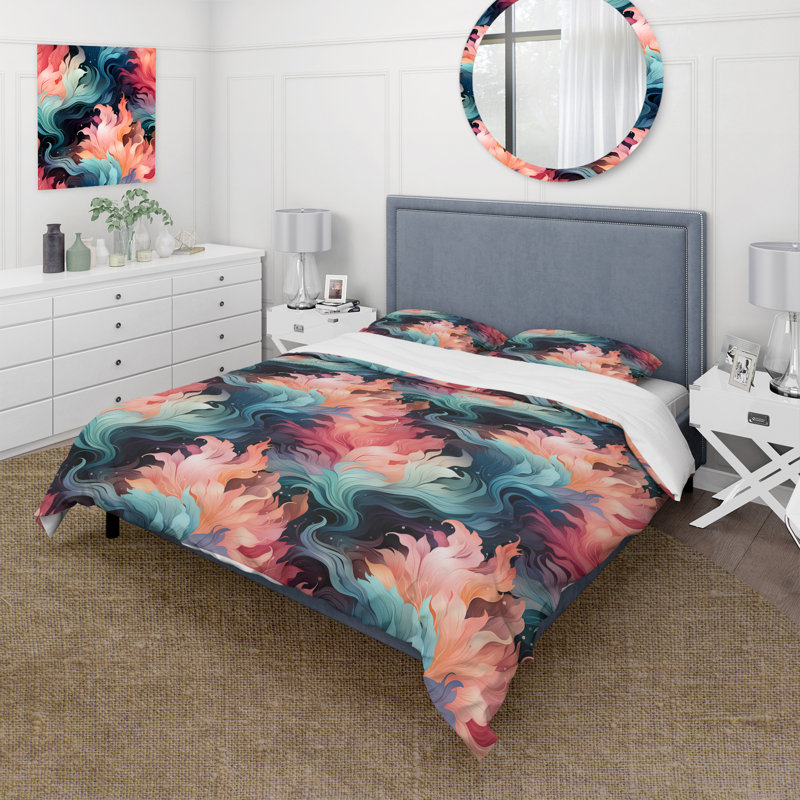 Literie Coral Illusion, Housse de couette pour très grand lit et 2 très