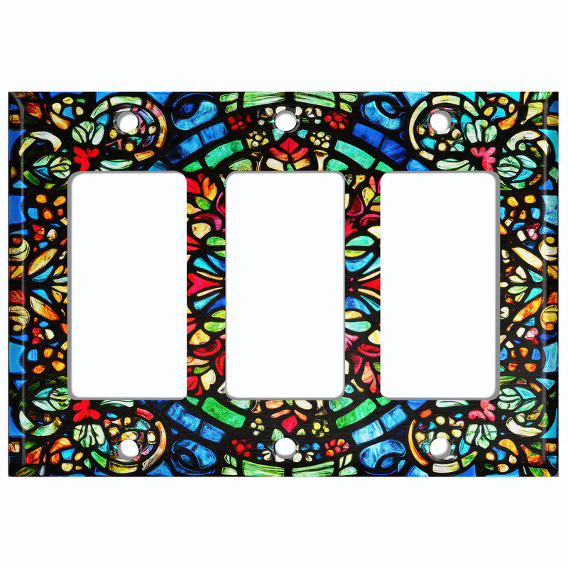 Plaque d'interrupteur en métal ; interrupteur à bascule GFI de taille standard américaine ; motif de mosaïque en vitrail imprimé