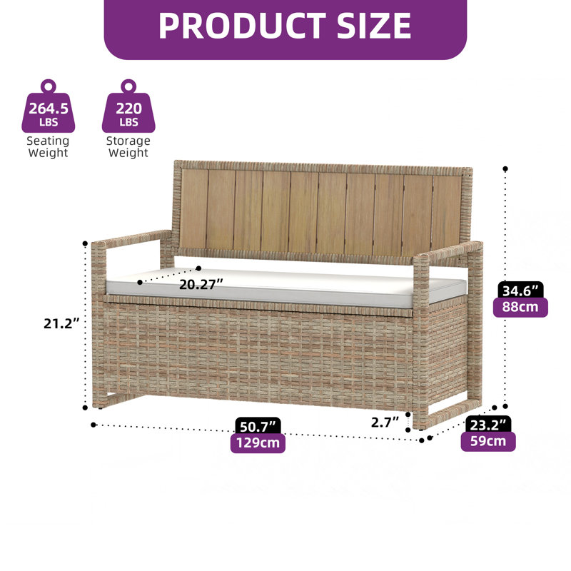  Banc de rangement extérieur 70 gallons