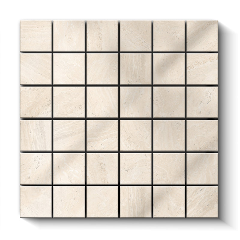 Colosseum Polished 2x2 Mosaic Square Wall & Floor Travertine Look Tile (12x12 Sheet), Ivory