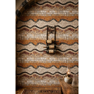 Papier peint mosaïque en travertin, motif de carreaux de pierre méditerranéenne, décoration murale de luxe