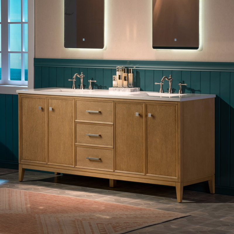 Lyon WOODBRIDGE 60"/72" Bathroom Vanity – Sink with Engineered Stone Top, Pre-drilled for Widespread Faucets, Solid Wood Frame & Drawers, Fully Assembled and Ready for Installation