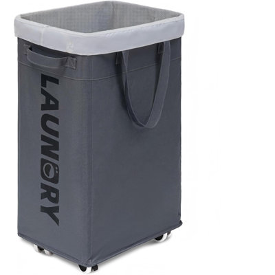 Panier à linge 75L avec roulettes et sac de lavage amovible pour dortoir | Panier à linge roulant avec poignées, gris
