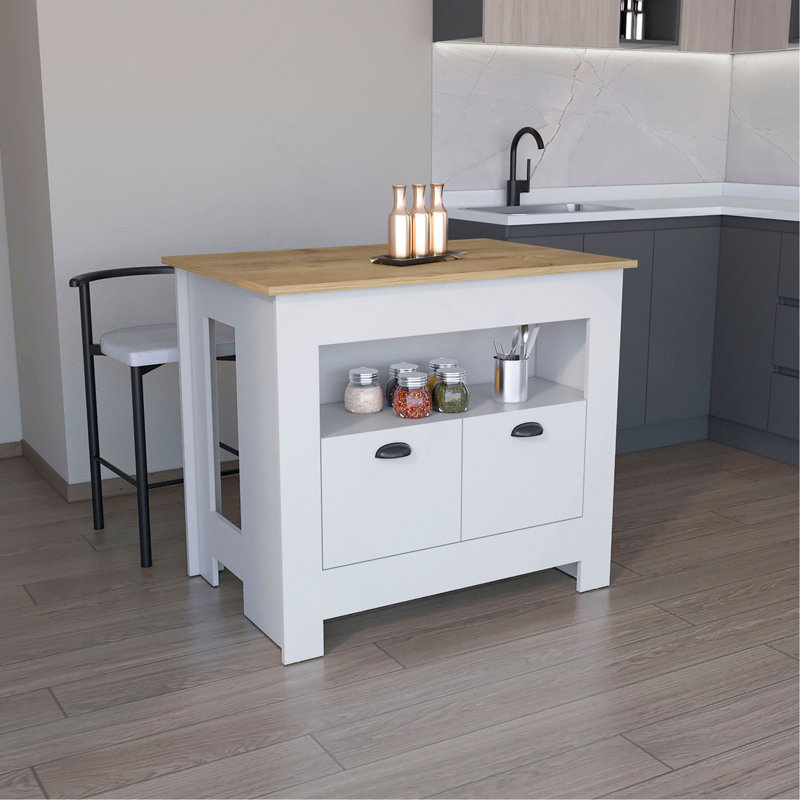 Îlot de cuisine H 35 po avec 2 portes et 3 tablettes, White
