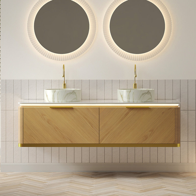 Meuble-lavabo et évier de salle de bain DIPA, Chêne