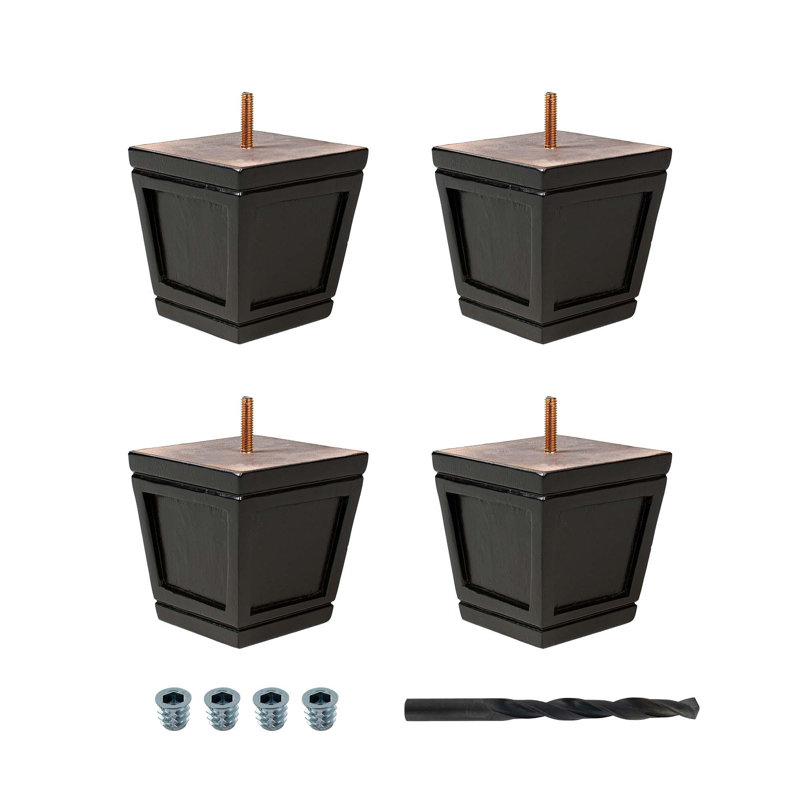 Paquet de 4 pieds carrés en bois massif espresso H 4 po x 3 po, Espresso