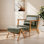 Tabouret et chaise d'appoint en similicuir de style Mid-Century avec pieds en bois d'hévéa noyer